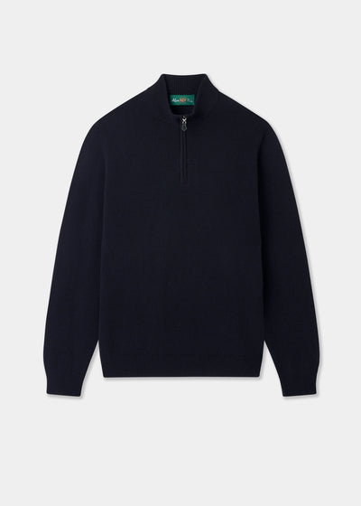 Men's Lambswool Quarter Zip Neck Jumper in Navy