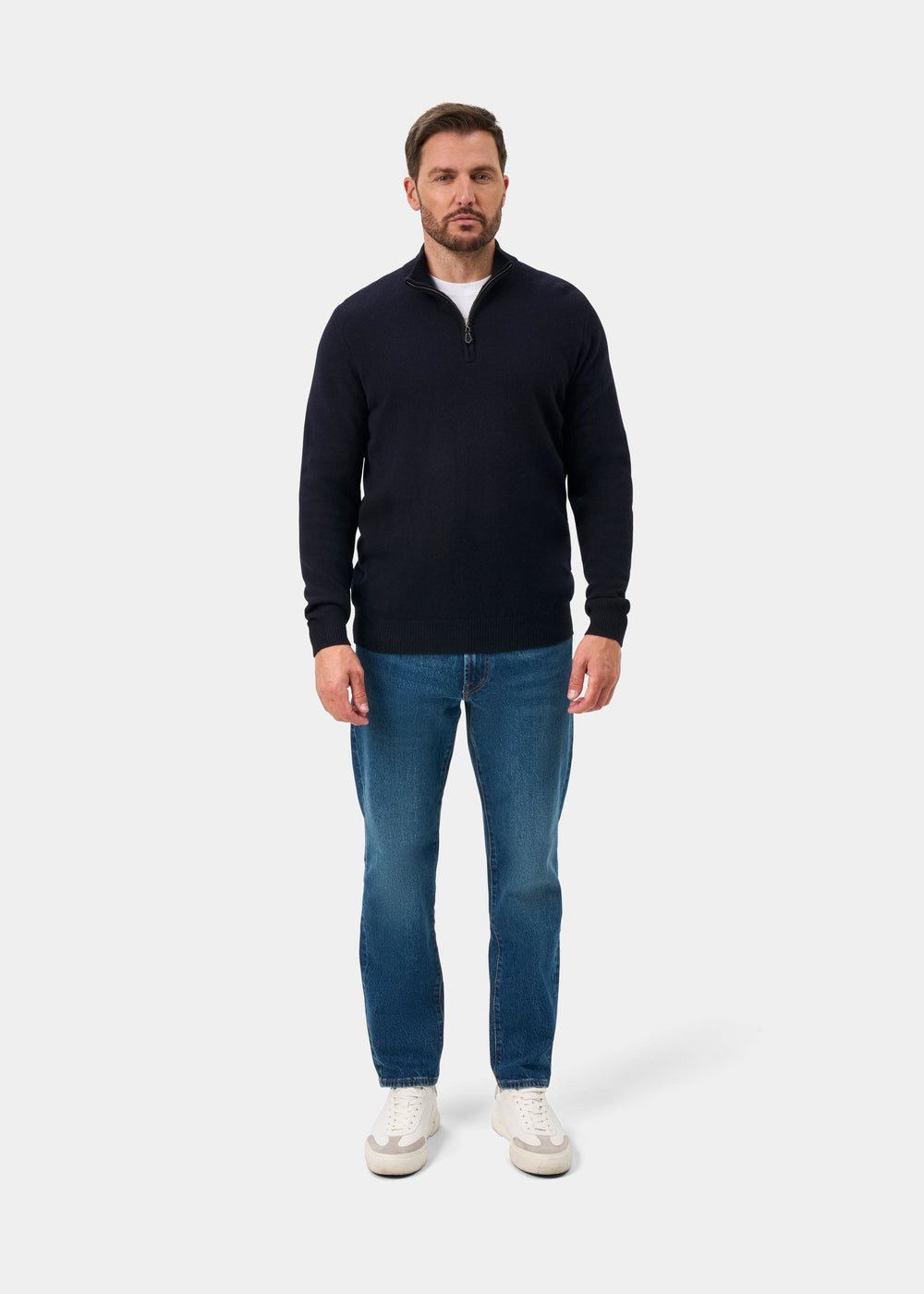Sutherland Lambswool Quarter Zip Jumper In Navy - Regular Fit