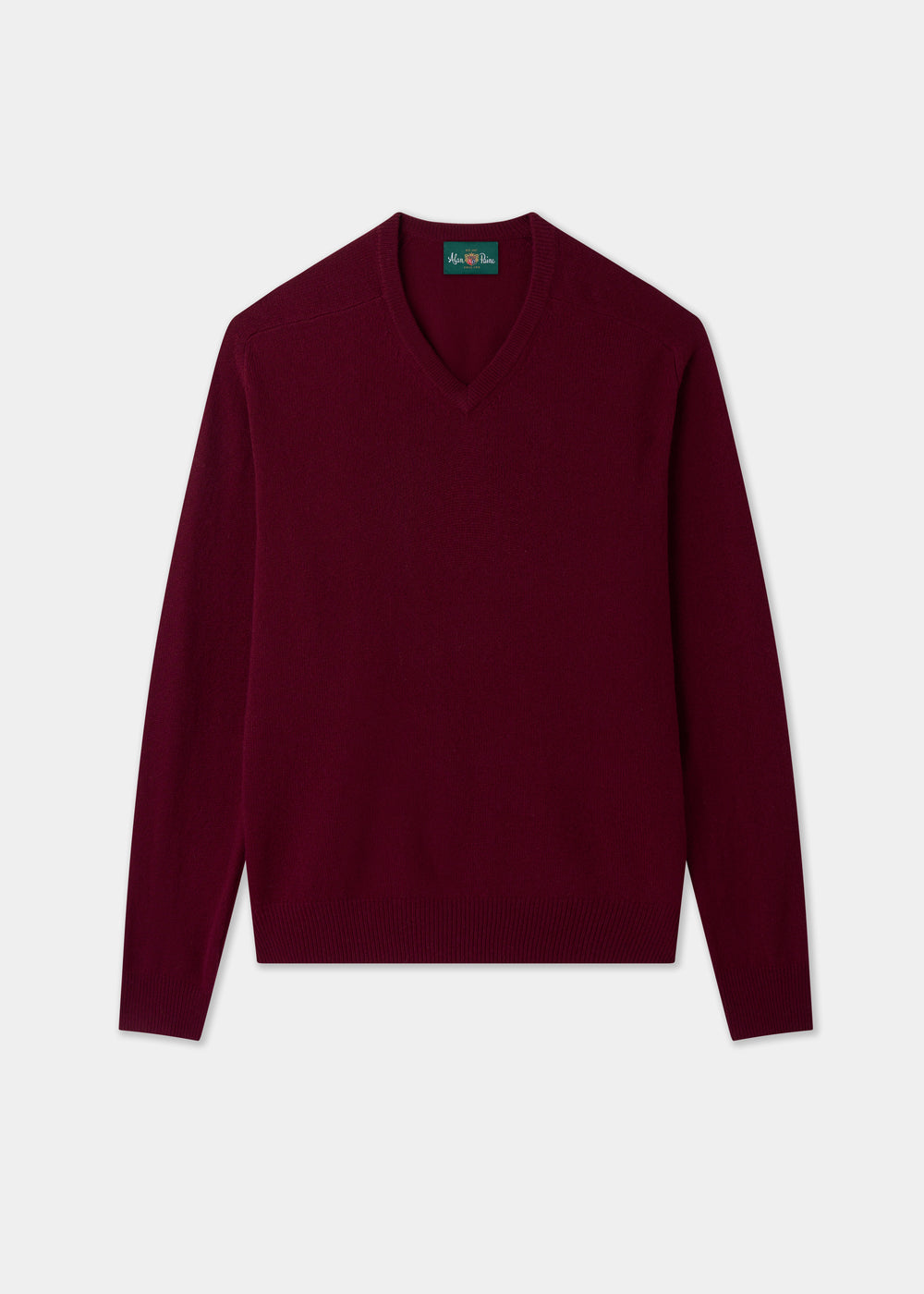 Men's Lambswool Vee Neck Jumper in Bordeaux