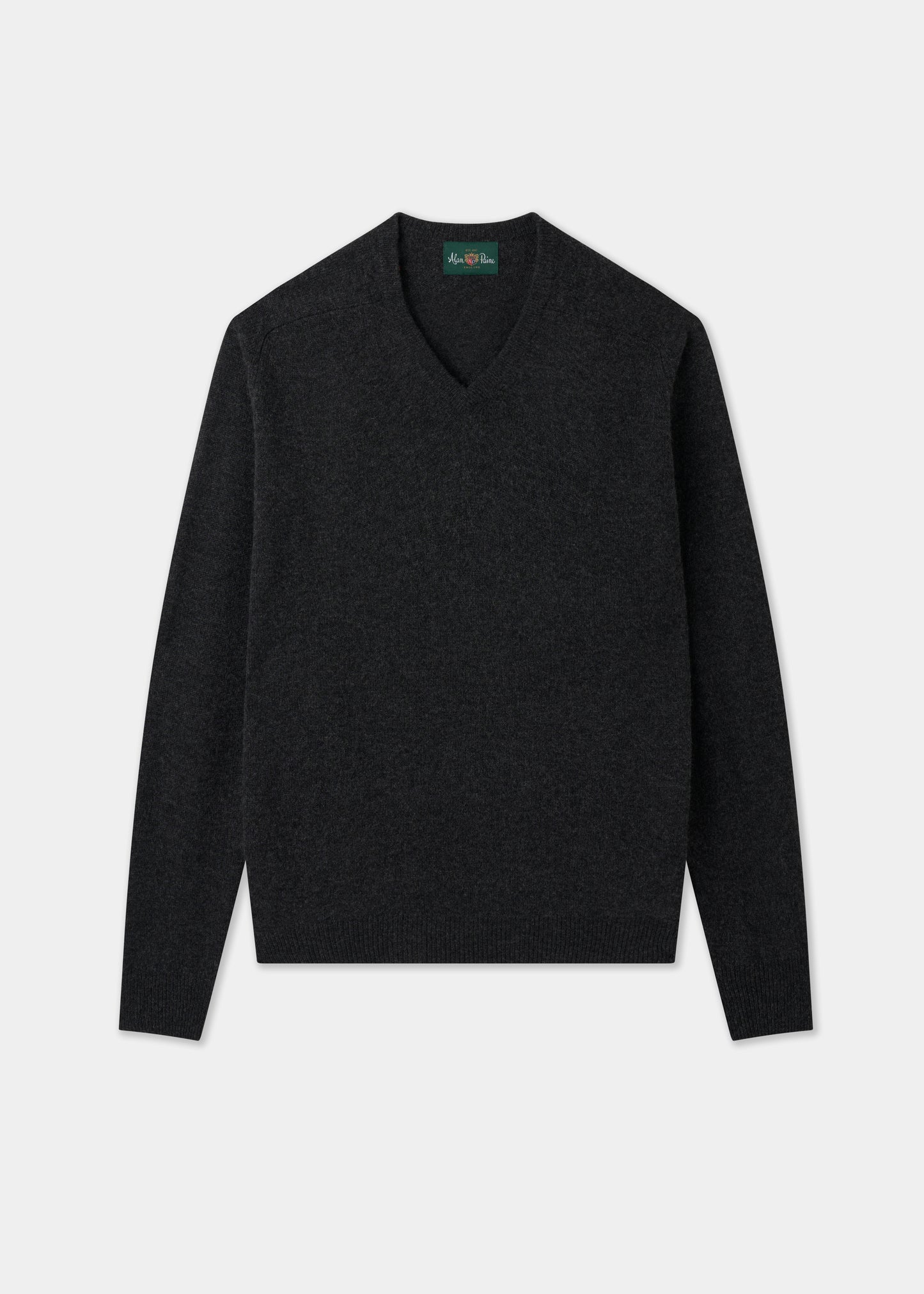 Men's Lambswool Vee Neck Jumper in Charcoal
