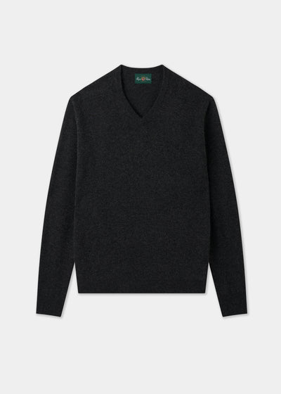 Men's Lambswool Vee Neck Jumper in Charcoal