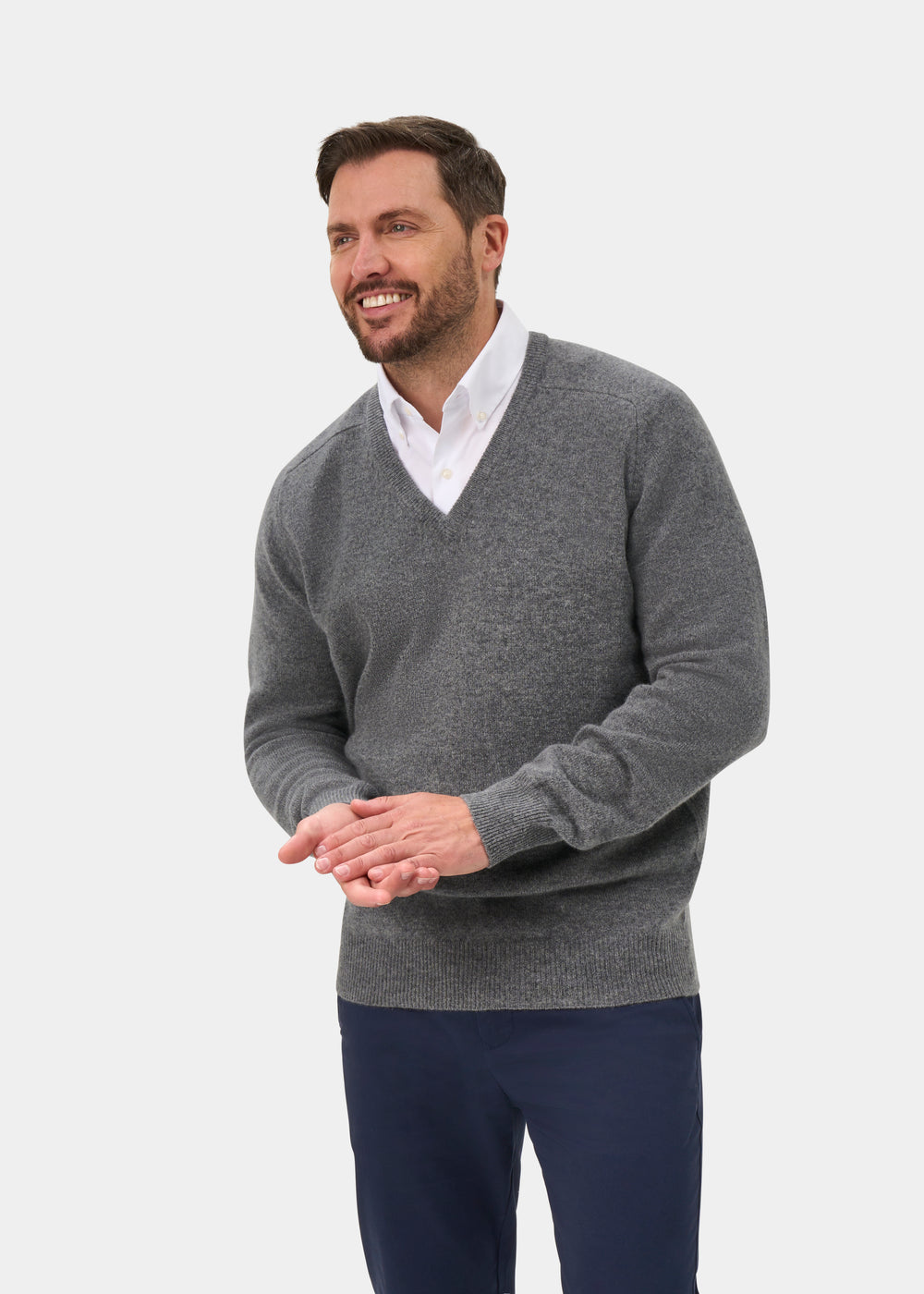 Hampshire Lambswool Jumper in Grey Mix - Classic Fit