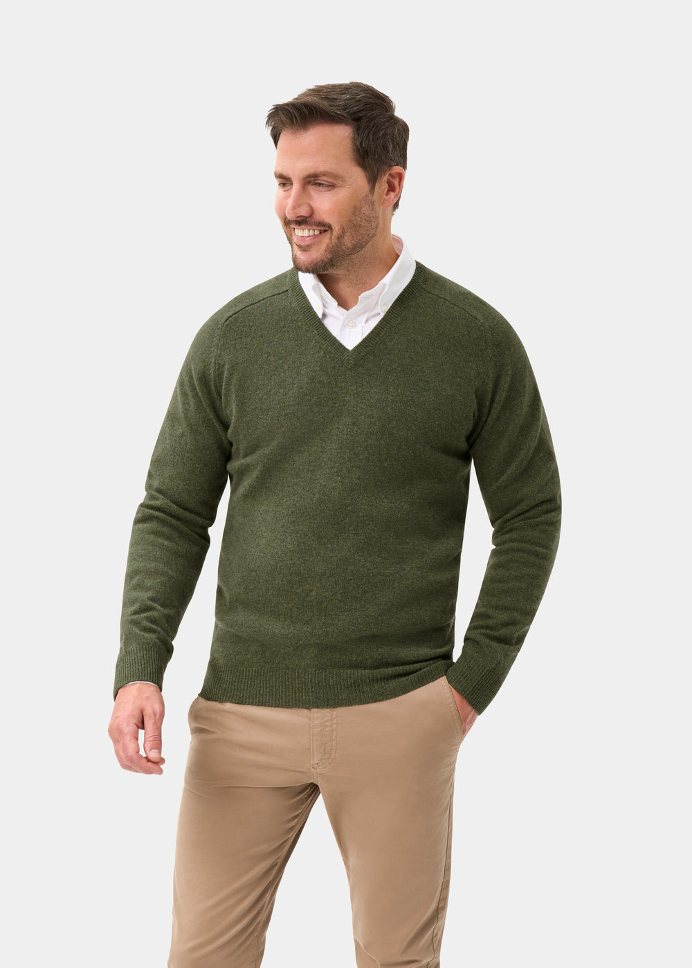 Men's Lambswool Vee Neck Jumper in Landscape
