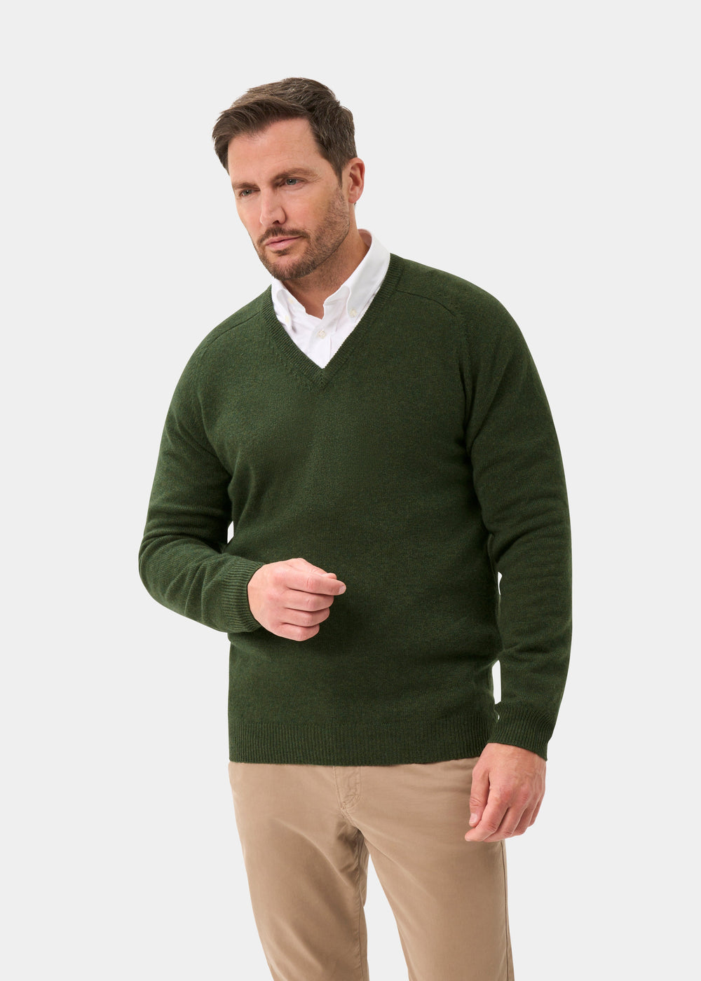 Men's Lambswool Vee Neck Jumper in Rosemary