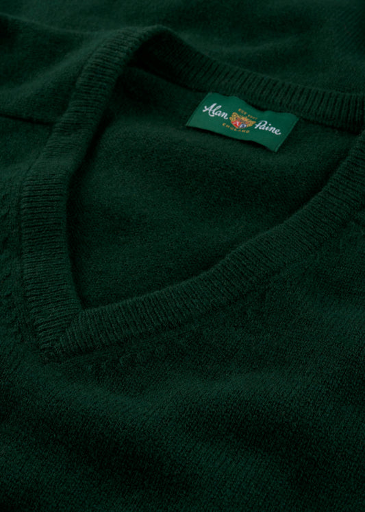 Men's Lambswool Vee Neck Jumper in Tartan Green