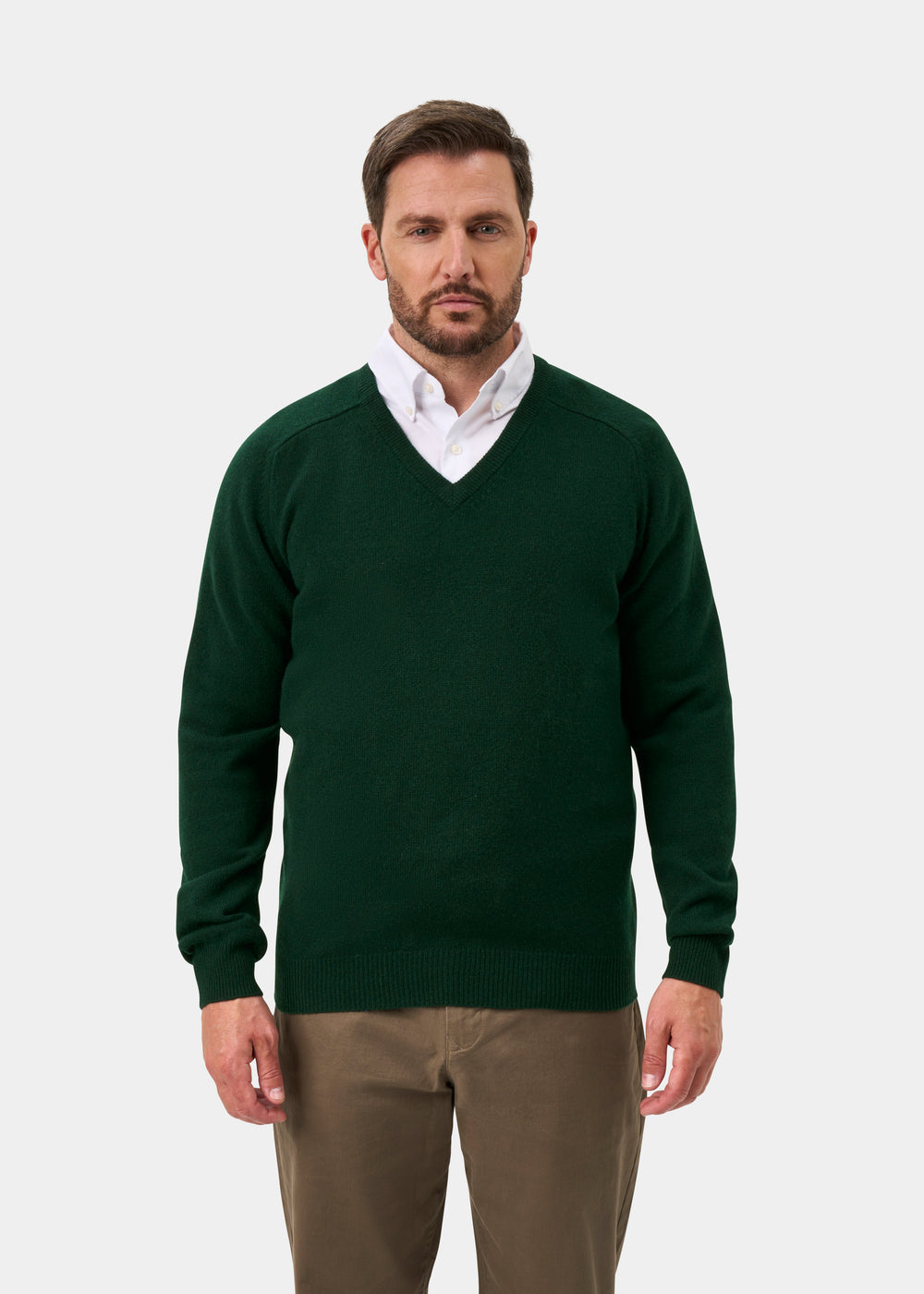 Hampshire Lambswool Jumper in Tartan Green - Classic Fit