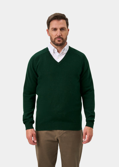 Hampshire Lambswool Jumper in Tartan Green - Classic Fit