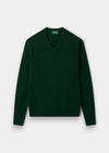 Men's Lambswool Vee Neck Jumper in Tartan Green