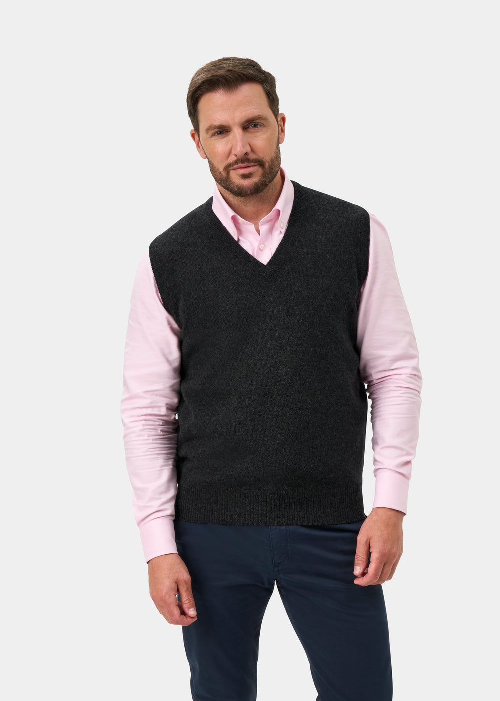 Norfolk Men's Lambswool Slipover in Charcoal - Classic Fit