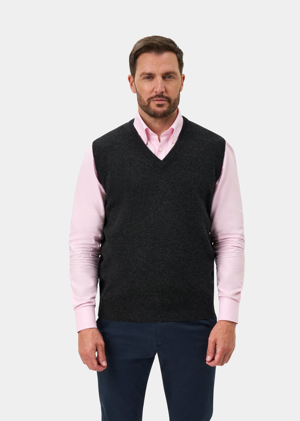 Norfolk Men's Lambswool Slipover in Charcoal - Classic Fit