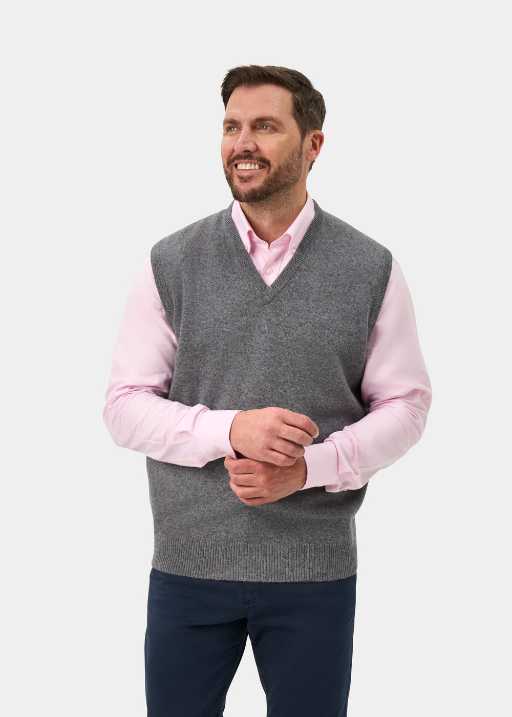 Norfolk Men's Lambswool Slipover in Grey Mix - Classic Fit