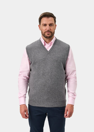 Norfolk Men's Lambswool Slipover in Grey Mix - Classic Fit