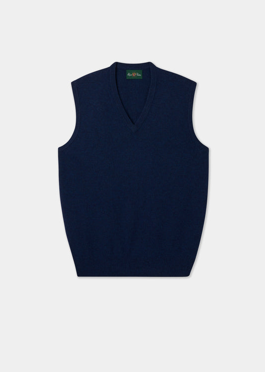 Men's Lambswool Slipover Vee Neck Jumper in Indigo