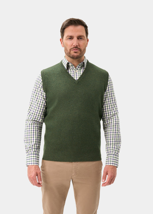 Men's Lambswool Slipover Vee Neck Jumper in Rosemary
