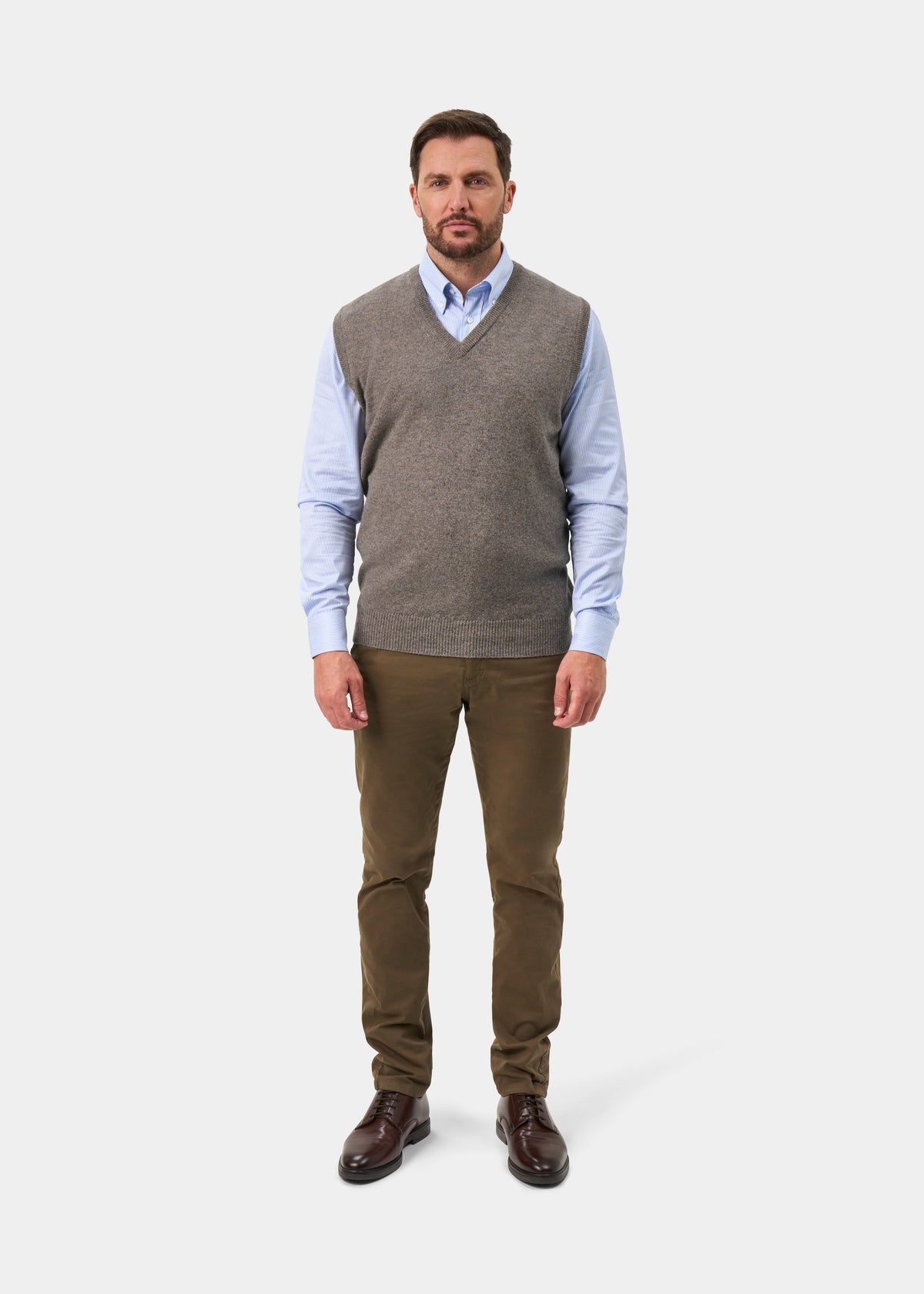 Norfolk Lambswool V-Neck Slipover In Vole - Classic Fit