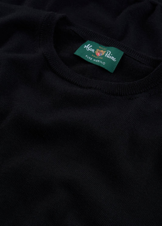 Men's Merino Wool Crew Neck Jumper in Black