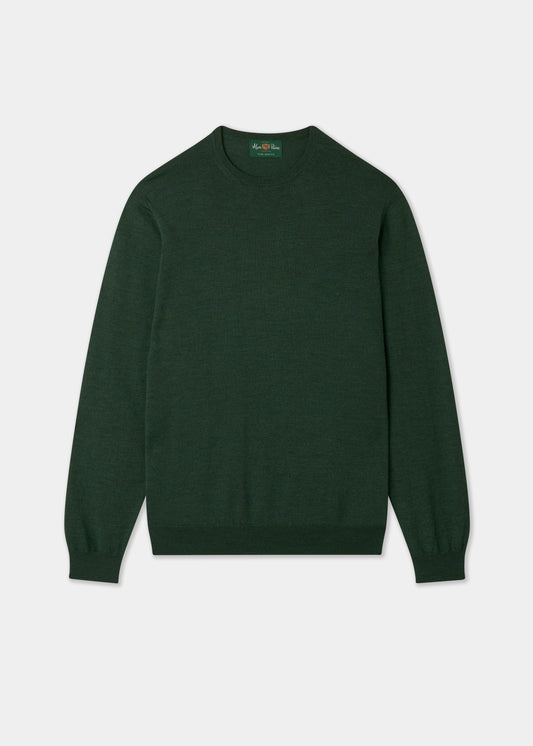 Men's Merino Wool Crew Neck Jumper in Hunter Green