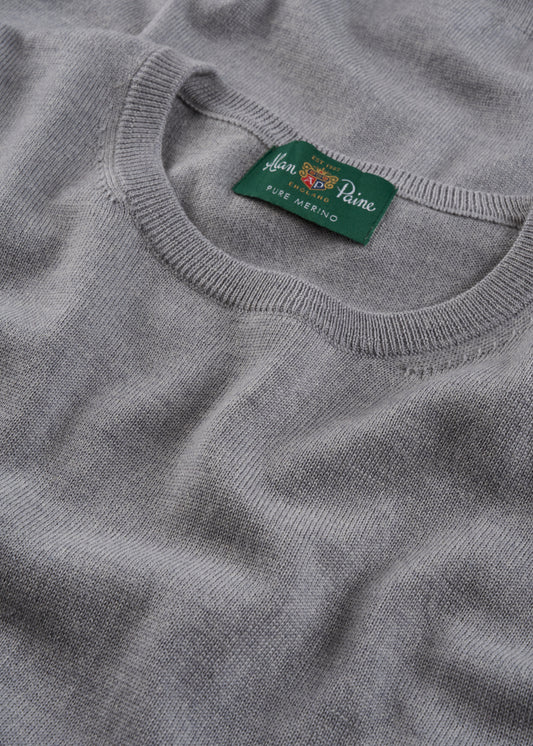 Men's Merino Wool Crew Neck Jumper in Light Grey Mix