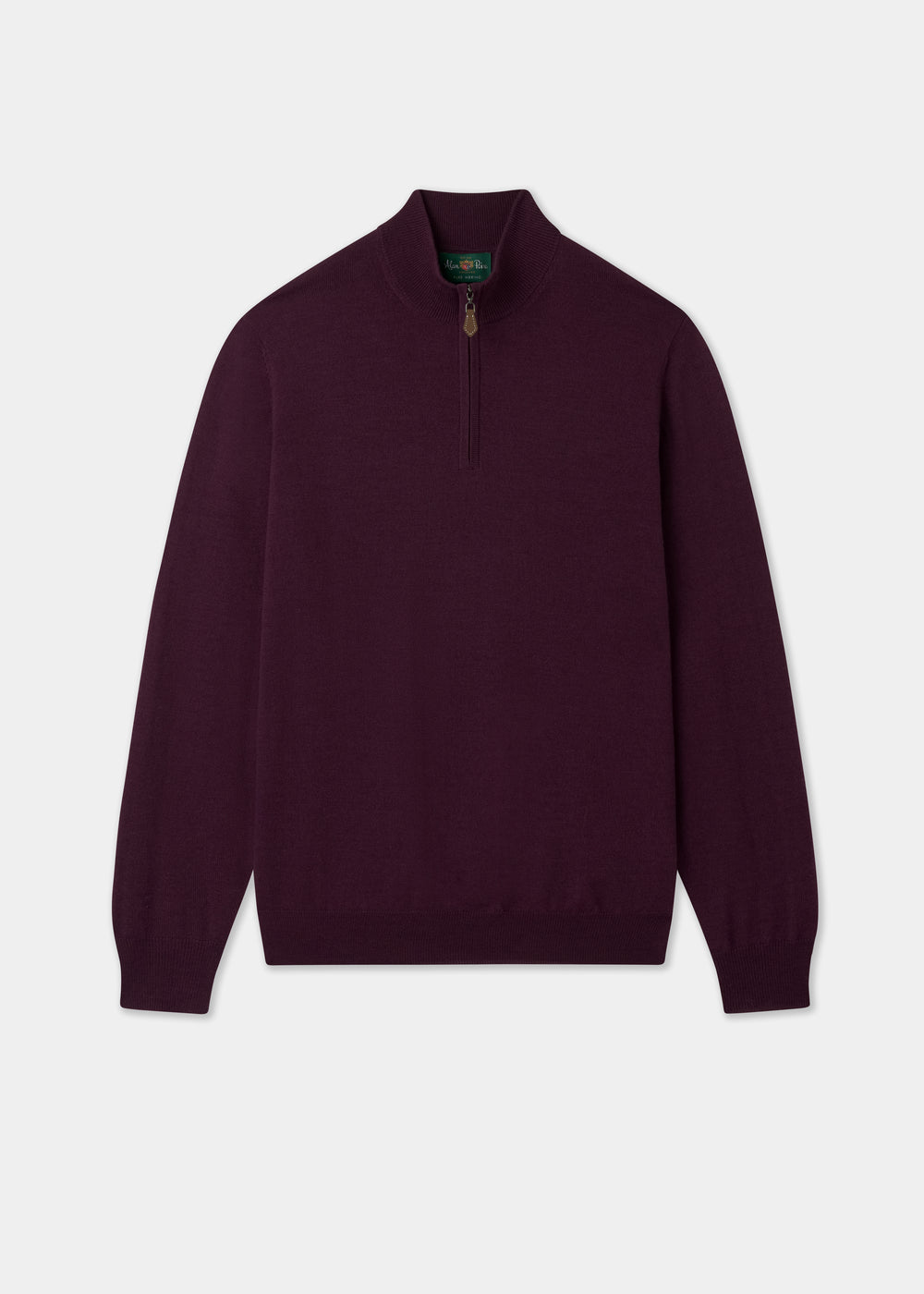 Men's Merino Wool Quarter Zip Neck Jumper in Black Grape