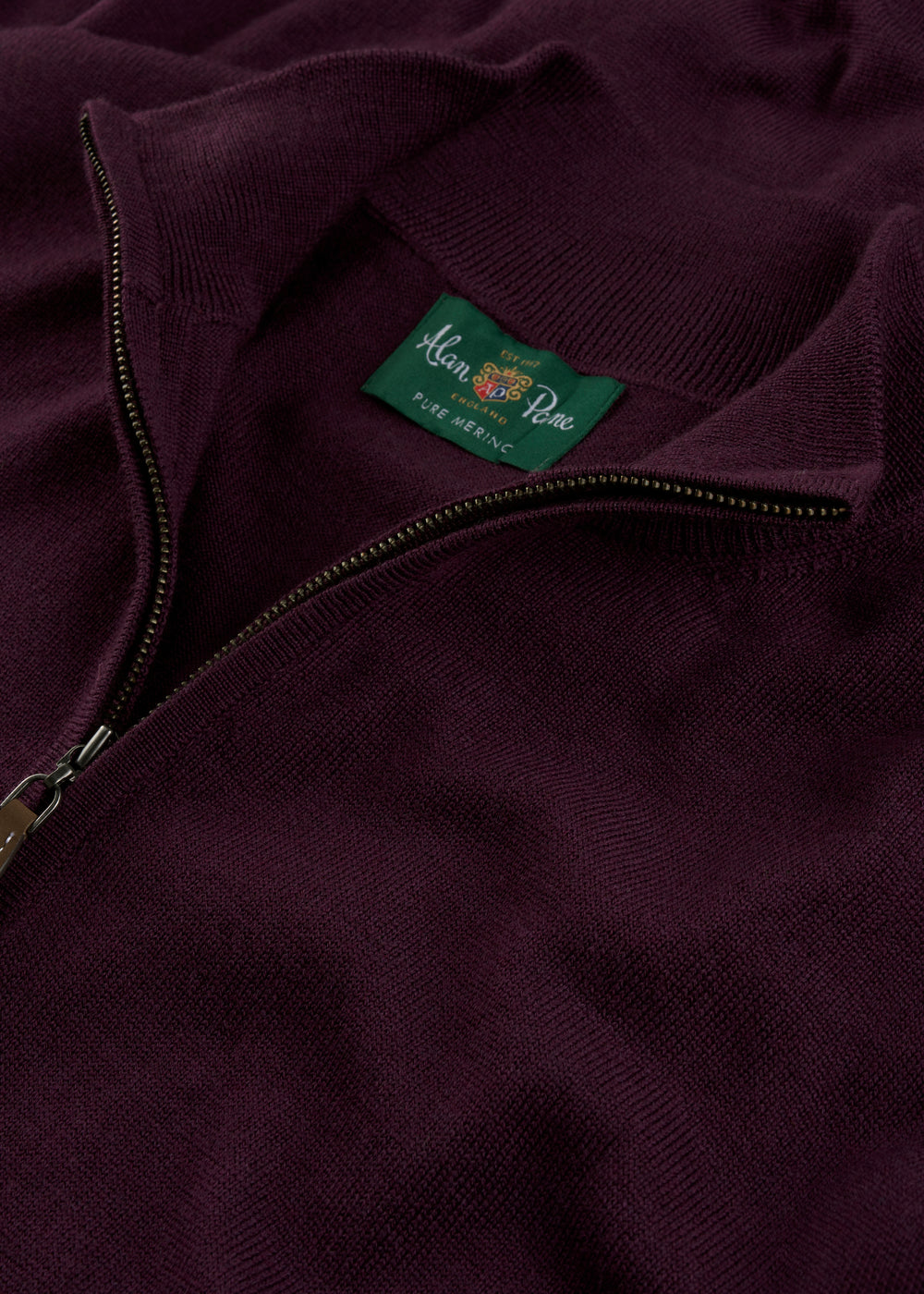 Men's Merino Wool Quarter Zip Neck Jumper in Black Grape