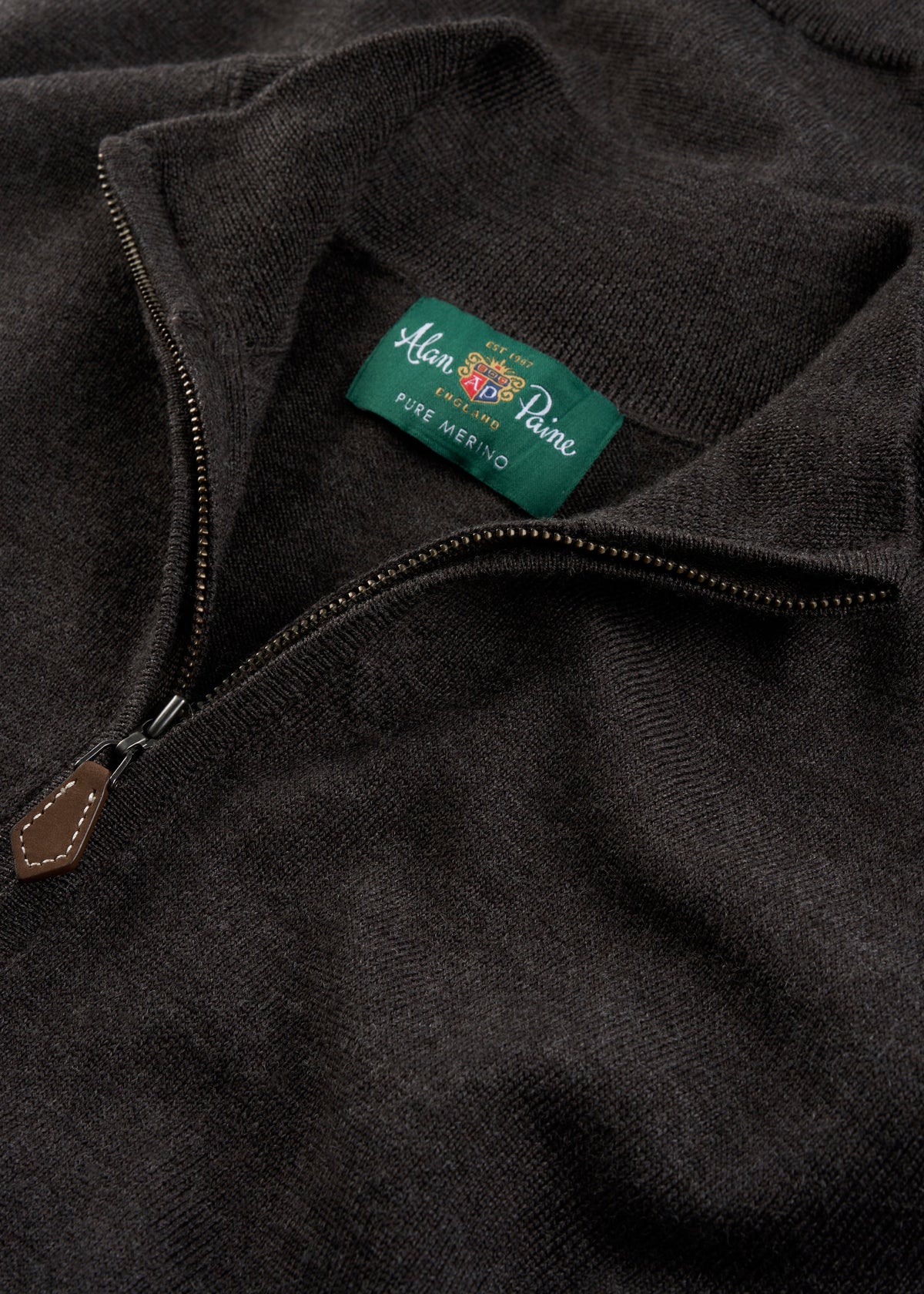 Men's Merino Wool Quarter Zip Neck Jumper in Dark Brown