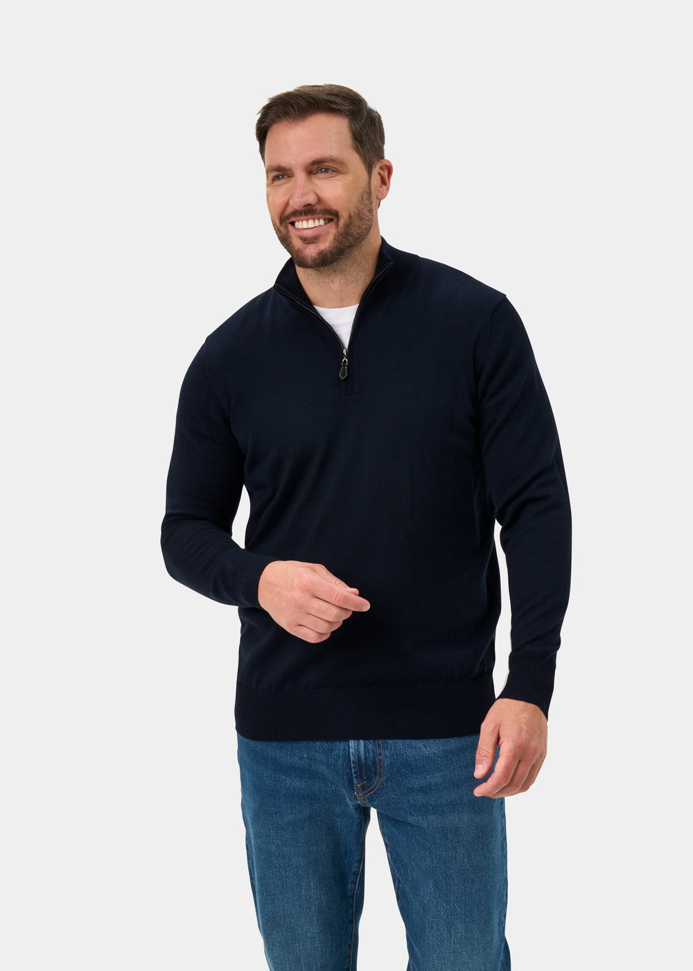 Barton Merino Wool 1/4 Zip Mock Jumper in Dark Navy - Regular Fit
