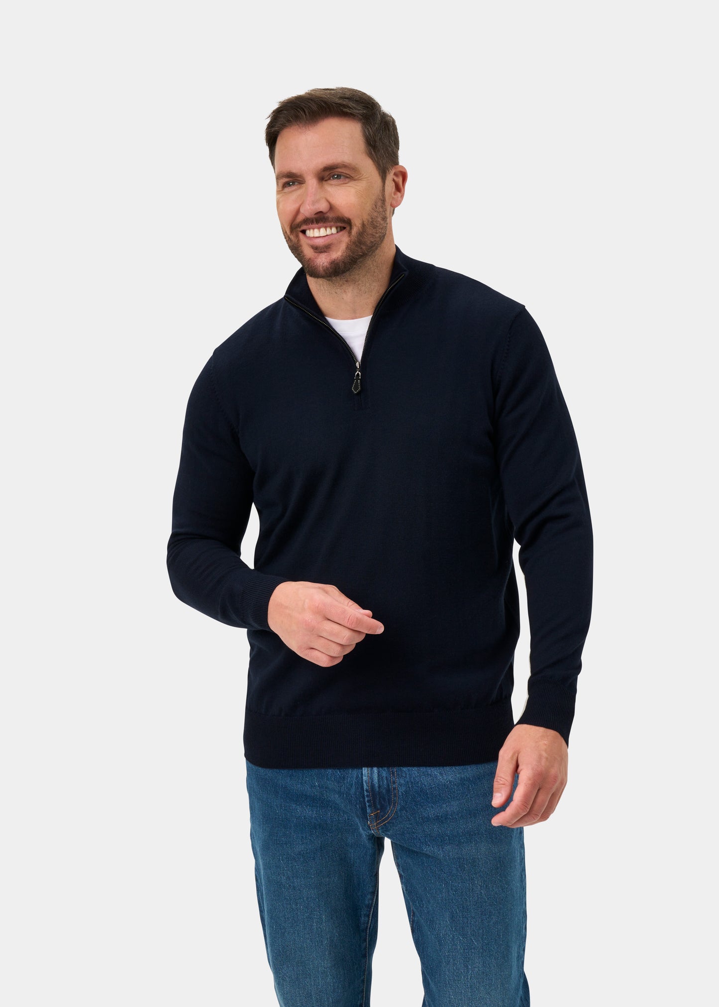 Barton Merino Wool 1/4 Zip Mock Jumper in Dark Navy - Regular Fit