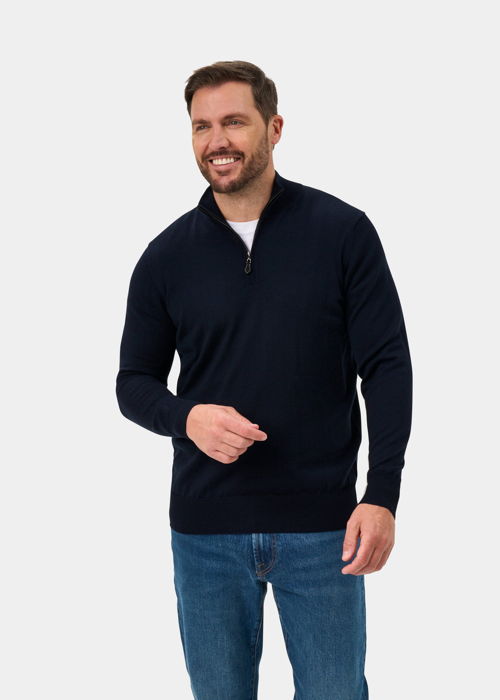 Barton Merino Wool Quarter Zip Jumper In Dark Navy - Regular Fit