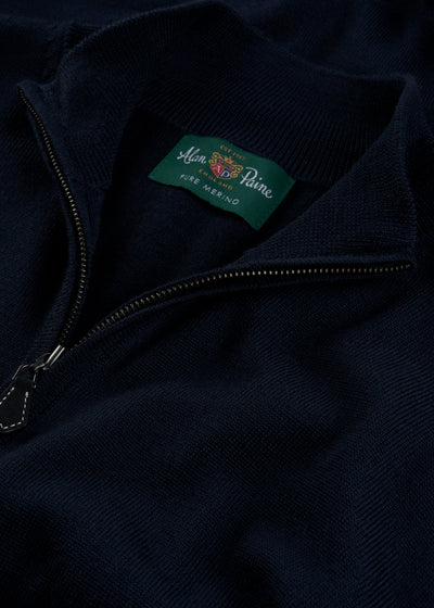 Barton Merino Wool 1/4 Zip Mock Jumper in Dark Navy - Regular Fit