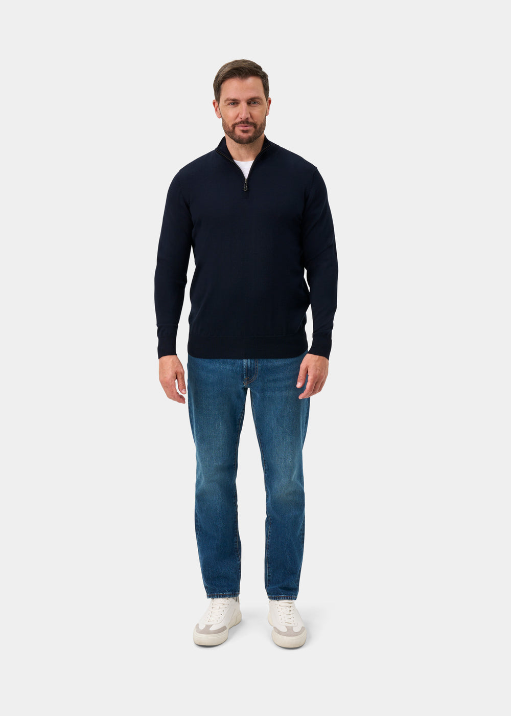 Barton Merino Wool 1/4 Zip Mock Jumper in Dark Navy - Regular Fit