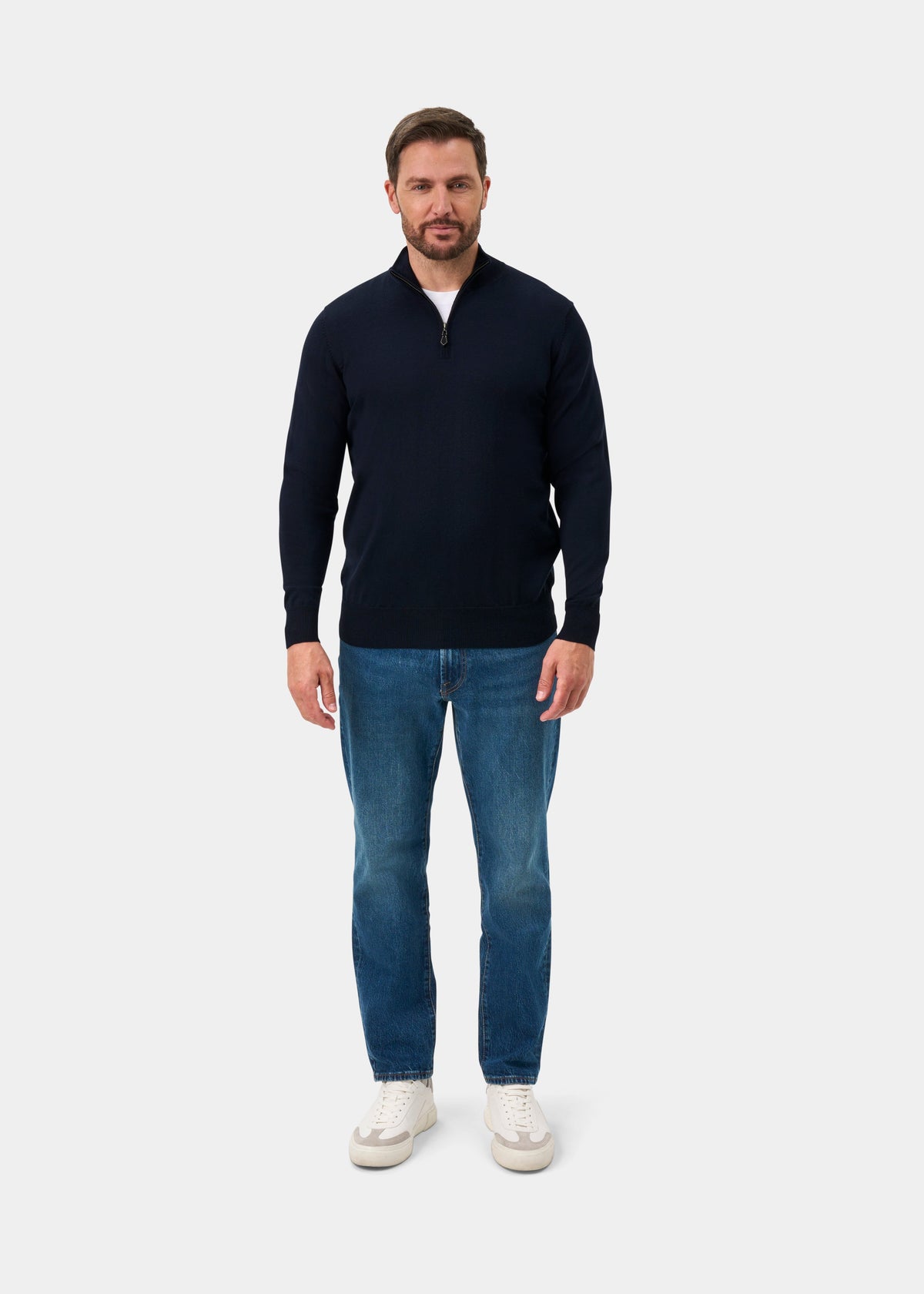 Barton Merino Wool Quarter Zip Jumper In Dark Navy - Regular Fit