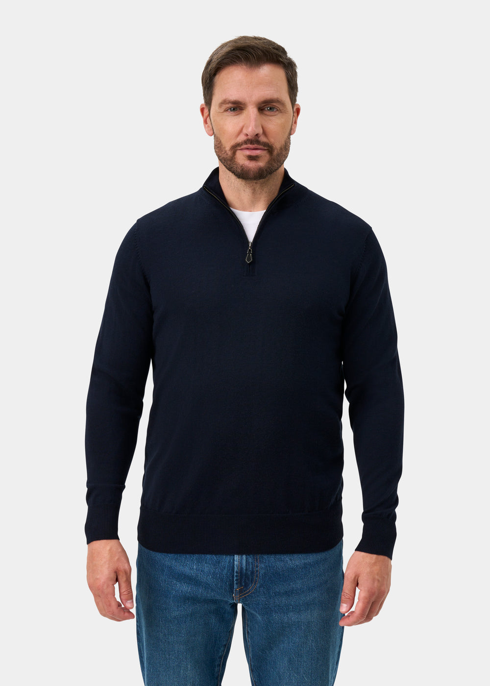 Barton Merino Wool 1/4 Zip Mock Jumper in Dark Navy - Regular Fit