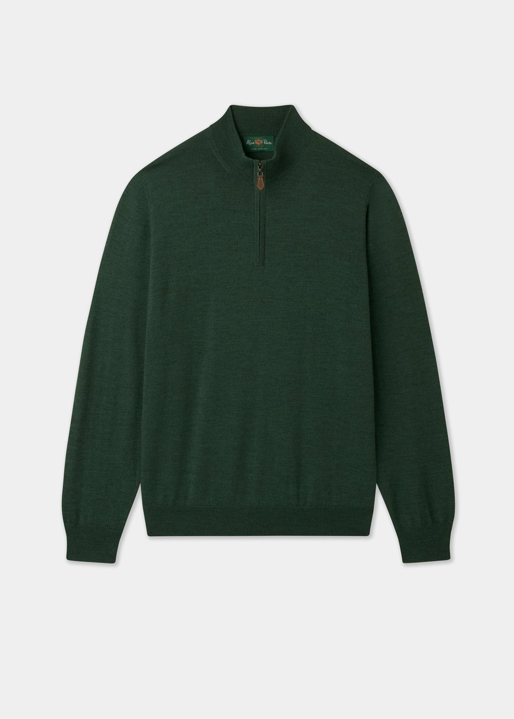 Men's Merino Wool Quarter Zip Neck Jumper in Hunter Green