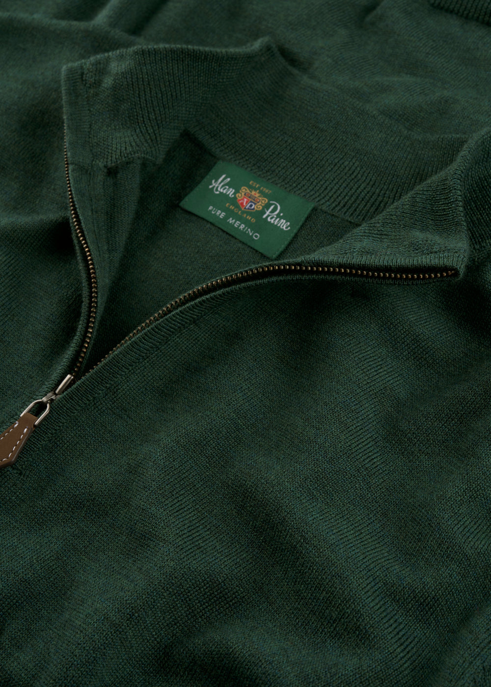 Men's Merino Wool Quarter Zip Neck Jumper in Hunter Green
