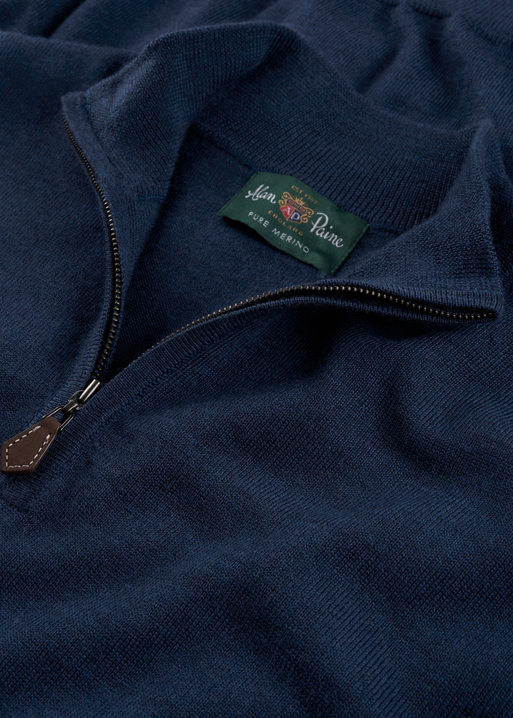 Men's Merino Wool Quarter Zip Neck Jumper in Indigo