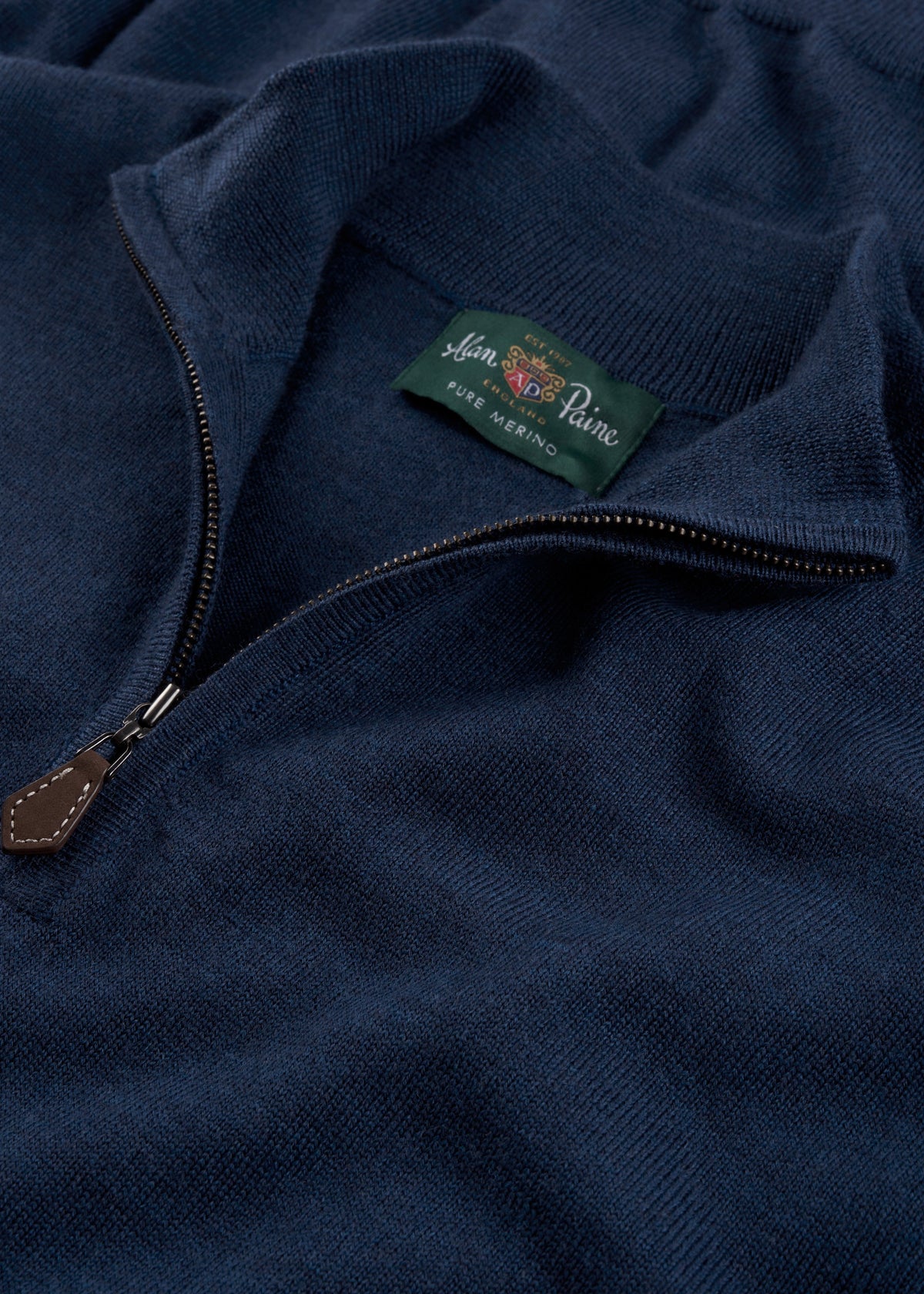 Men's Merino Wool Quarter Zip Neck Jumper in Indigo
