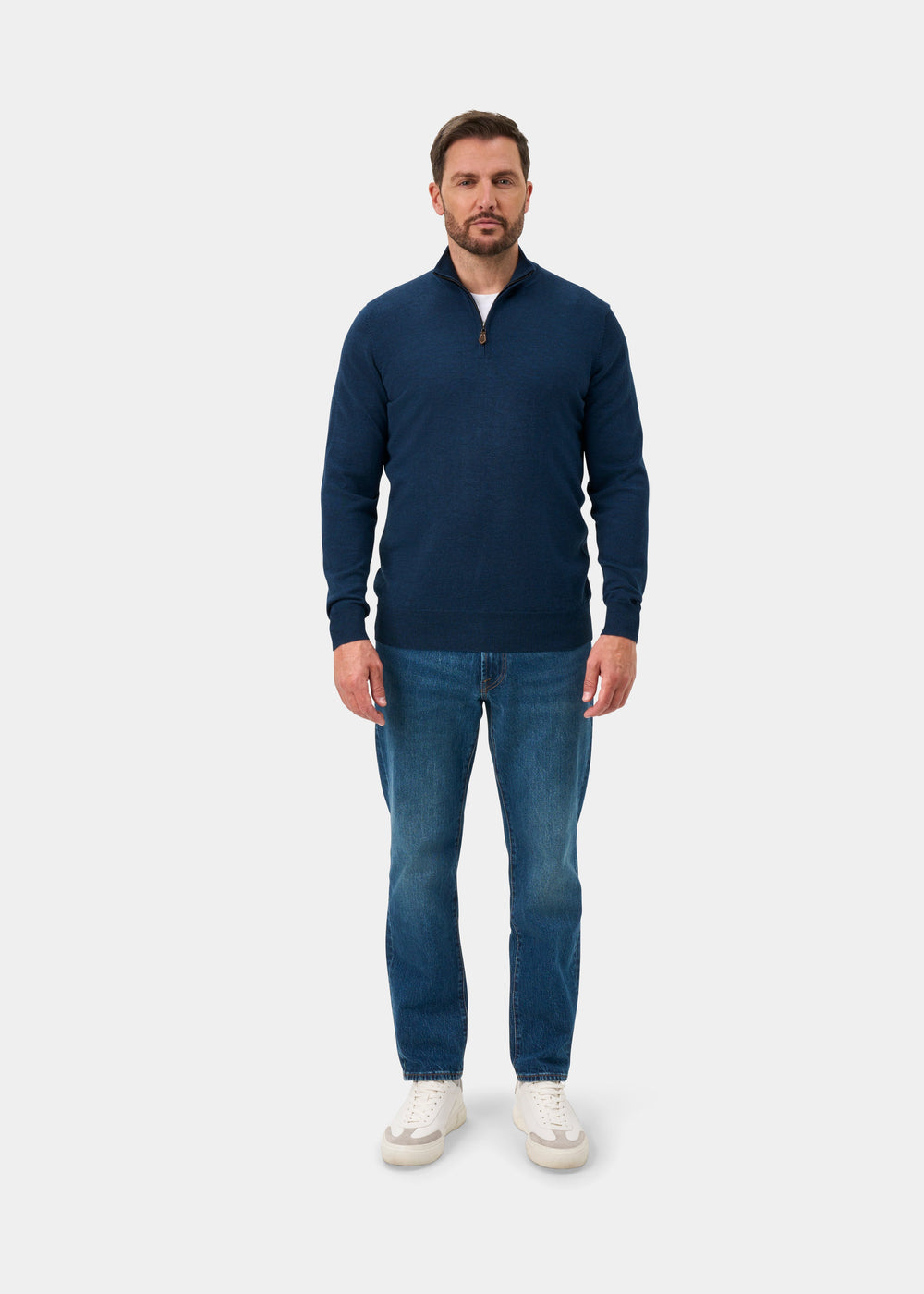 Barton Merino Wool 1/4 Zip Mock Jumper in Indigo - Regular Fit