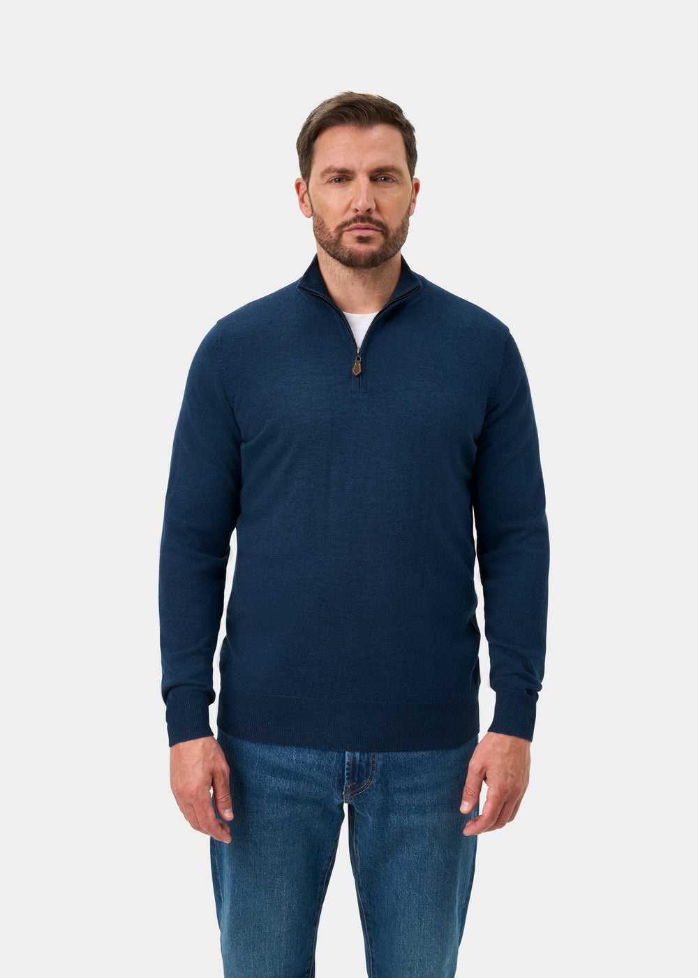 Barton Merino Wool 1/4 Zip Mock Jumper in Indigo - Regular Fit