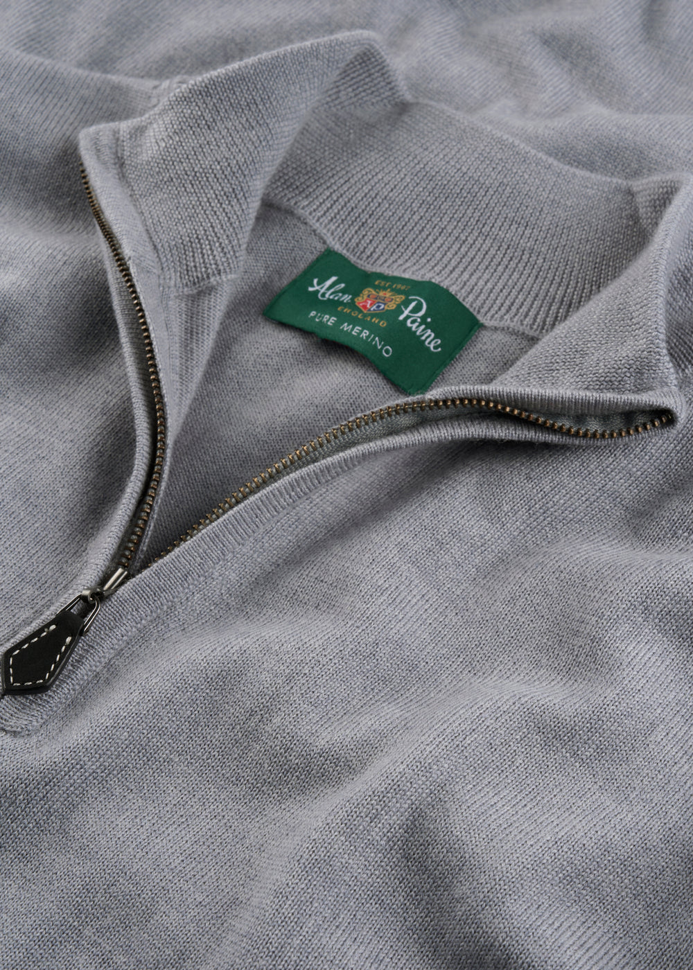 Men's Merino Wool Quarter Zip Neck Jumper in Light Grey Mix