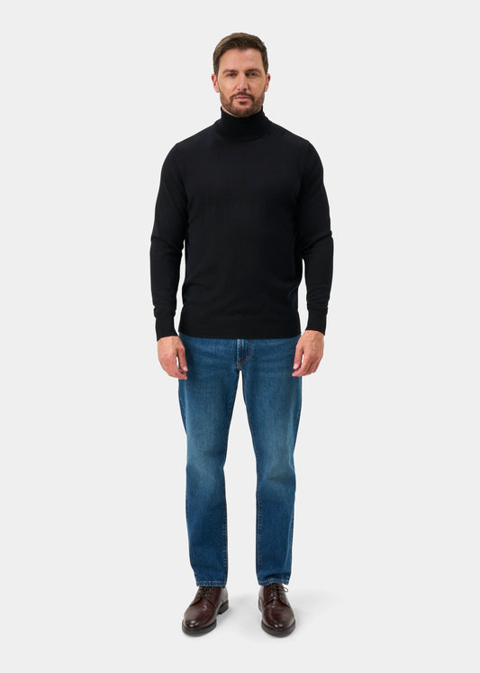 Linton Merino Wool Roll Neck Jumper In Black - Regular Fit