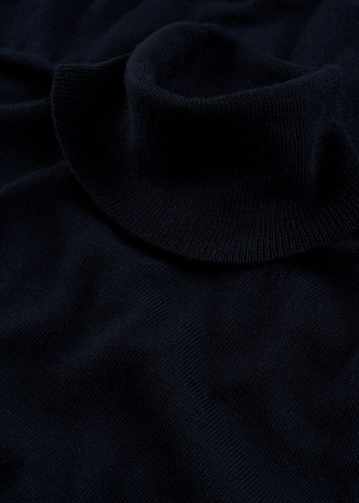Men's Merino Wool Roll Neck Jumper in Dark Navy