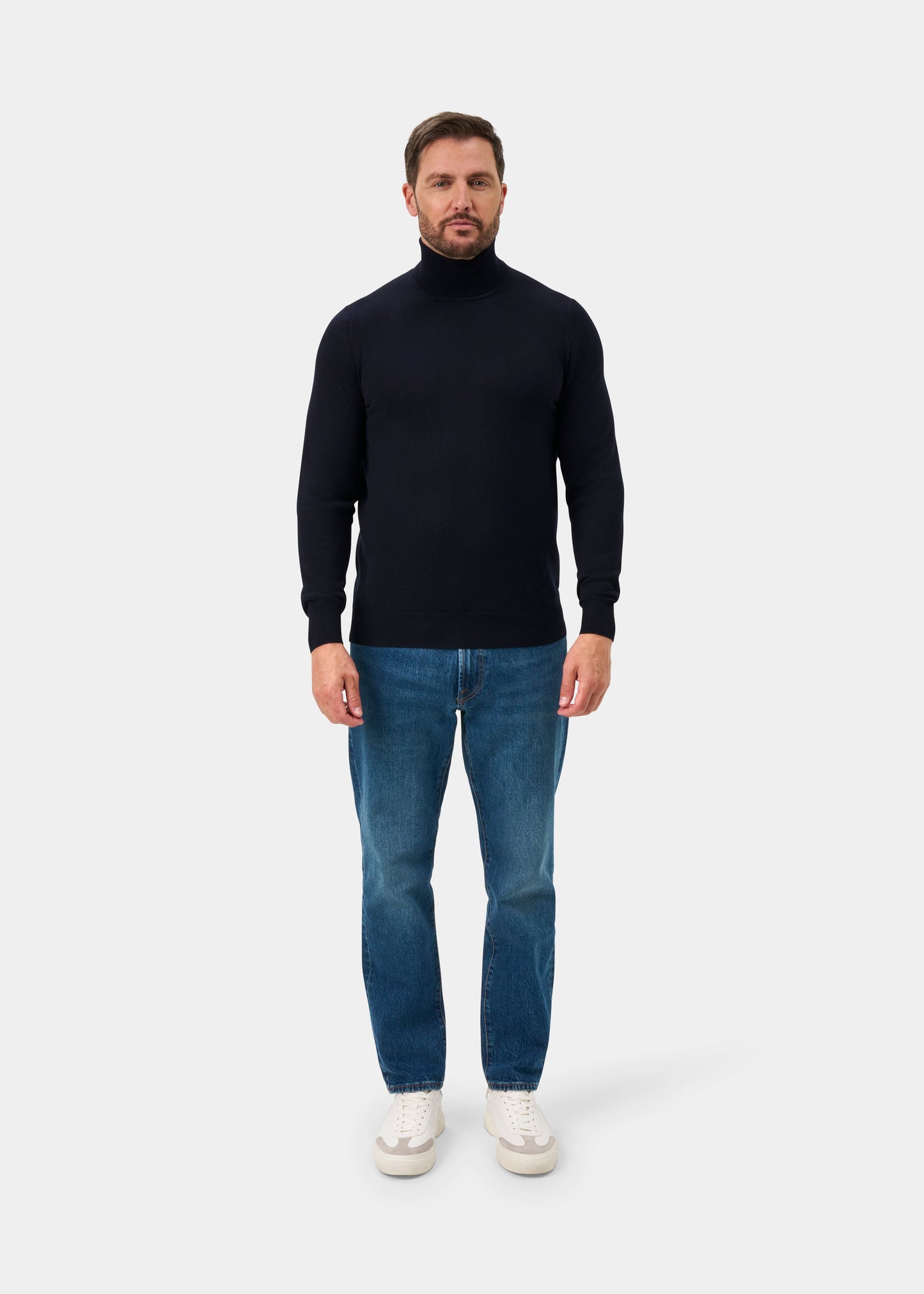 Linton Merino Wool Roll Neck Jumper in Dark Navy - Regular Fit