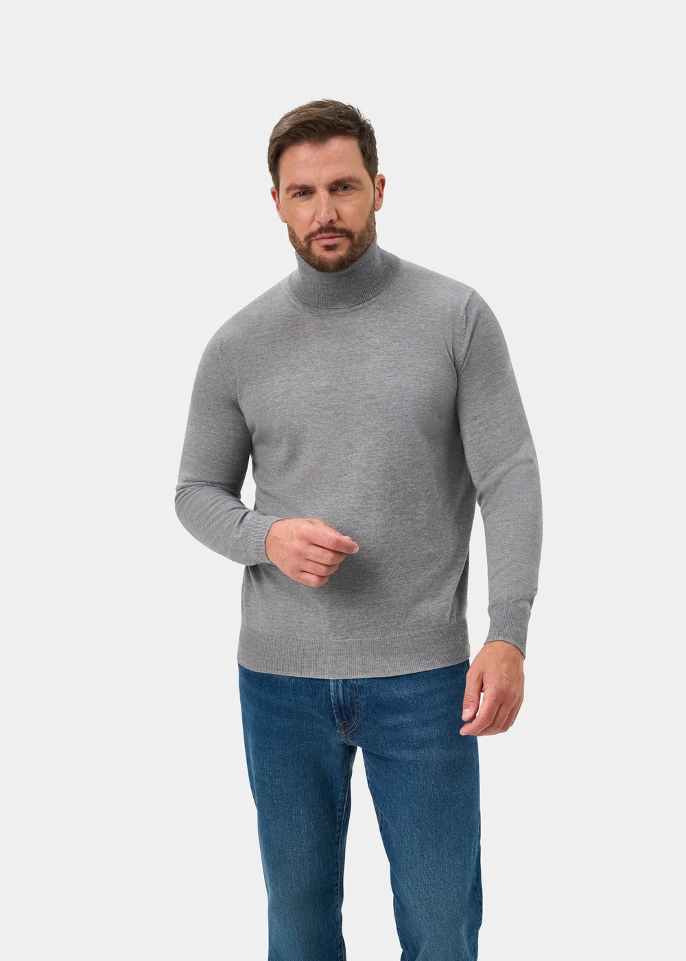 Linton Merino Wool Roll Neck Jumper in Light Grey Mix - Regular Fit