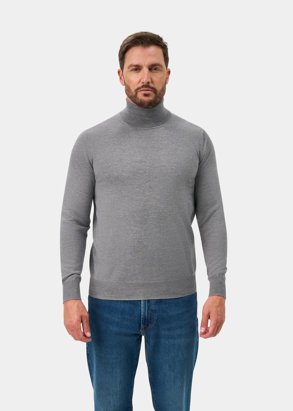 Linton Merino Wool Roll Neck Jumper in Light Grey Mix - Regular Fit