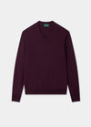 Men's Merino Wool Vee Neck Jumper in Black Grape