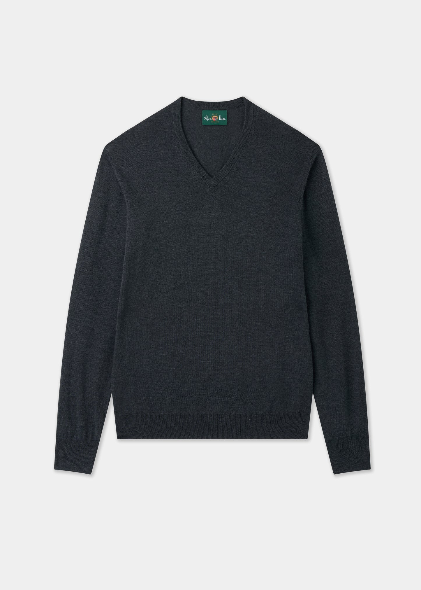 Men's Merino Wool Vee Neck Jumper in Charcoal