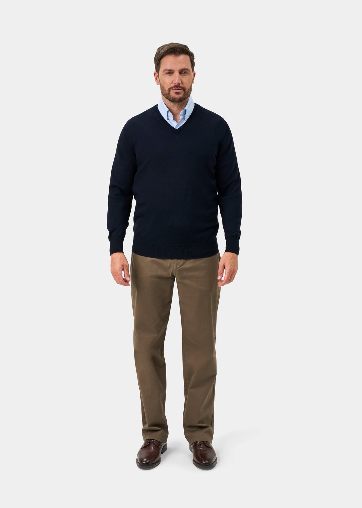 Millbreck Merino Wool V-Neck Jumper In Dark Navy - Regular Fit