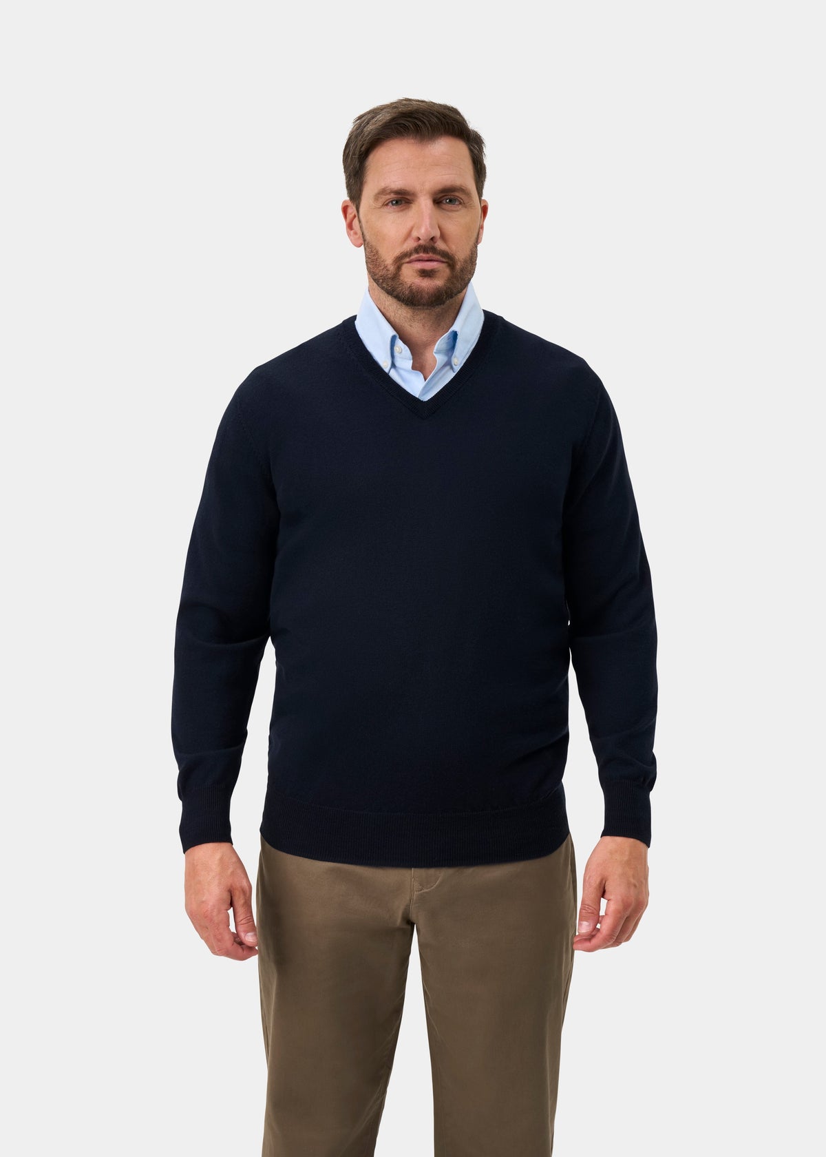Millbreck Merino Wool V-Neck Jumper In Dark Navy - Regular Fit
