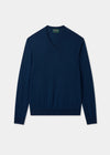 Men's Merino Wool Vee Neck Jumper in Indigo