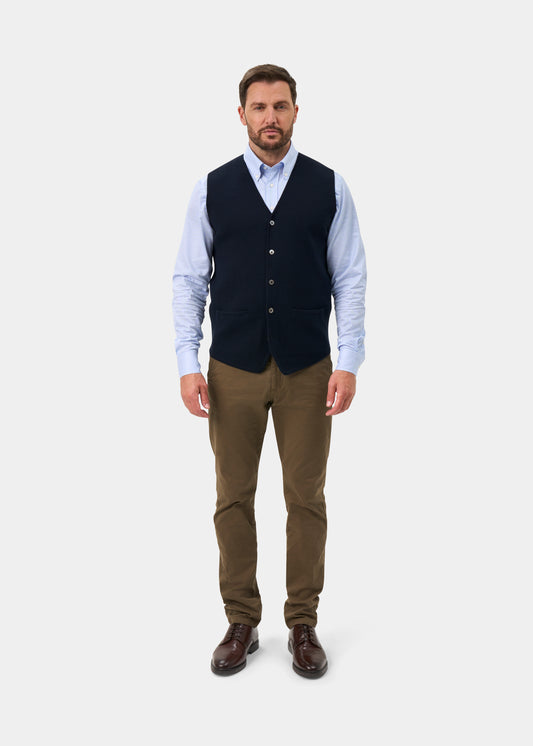 Thornley Merino Wool Tailored Dark Navy Waistcoat - Regular Fit